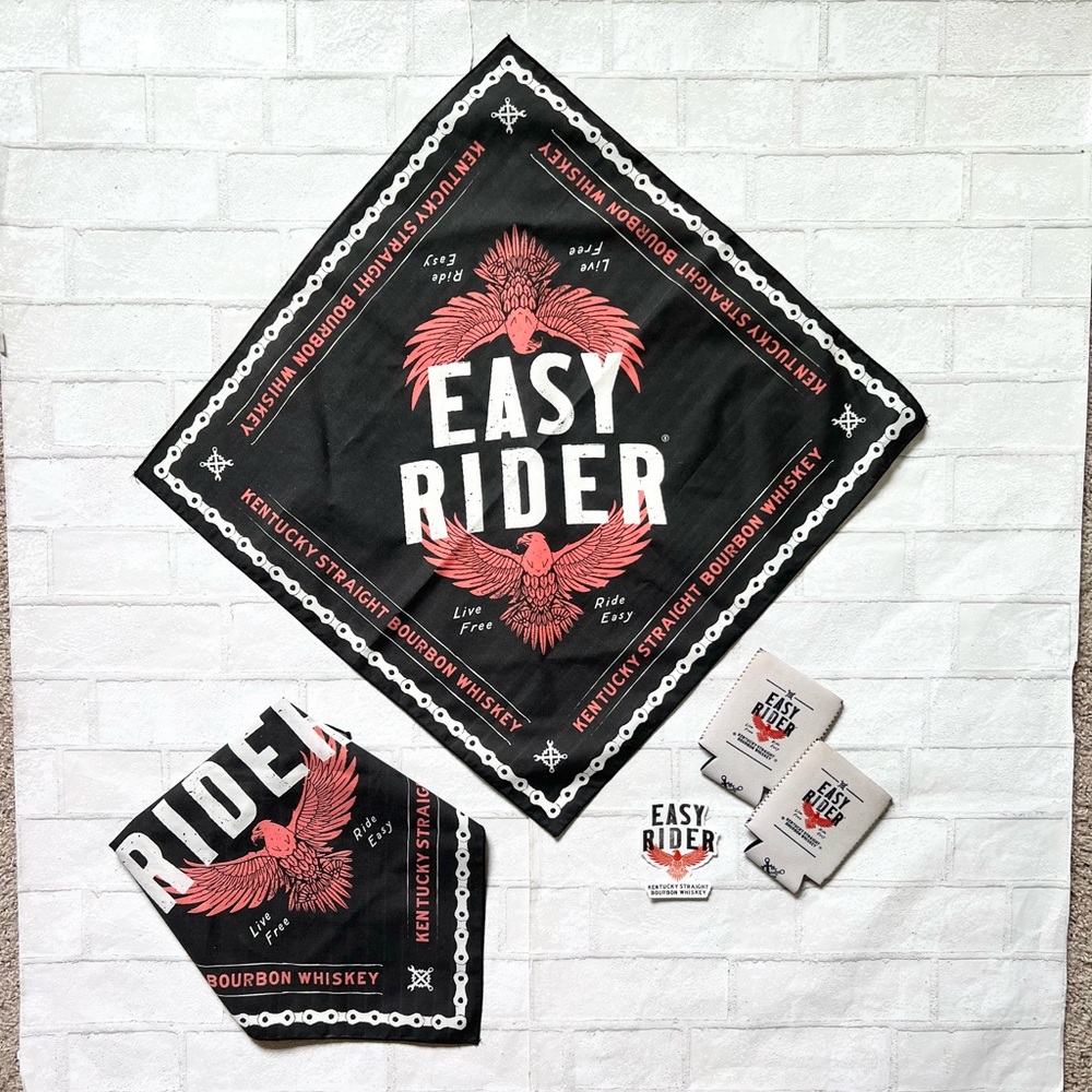 Easy Rider Kentucky Straight Bourbon bandanas, koozies, and stickers